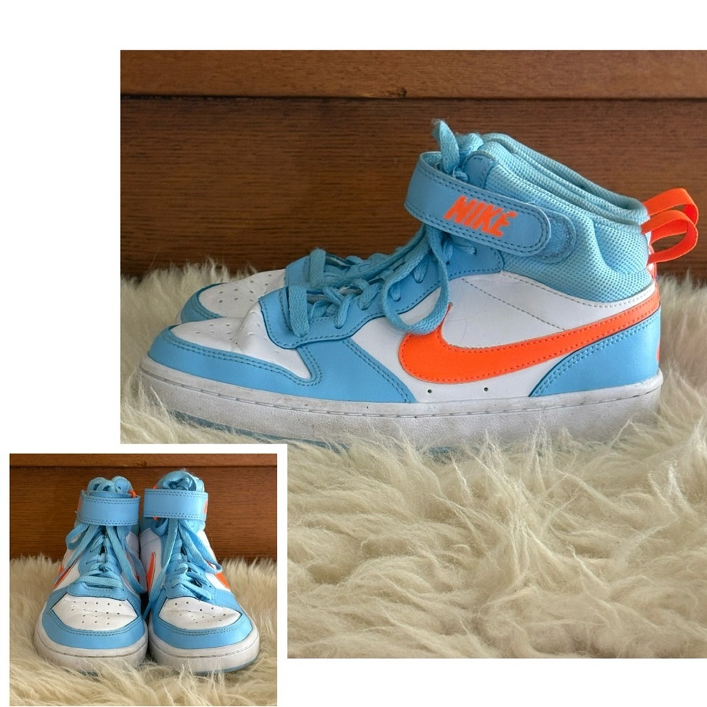 Nike Kids High-Top Sneakers in Light Blue and Orange
